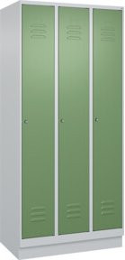 C+P Spind Classic PLUS Garderobenschrank mit Sockel, 3 Abteile, Zylinderschloss und 3 Garderobenhaken, Farbe: Grau/Grün, H x B x T: 195 x 90 x 50 cm - Bild 1