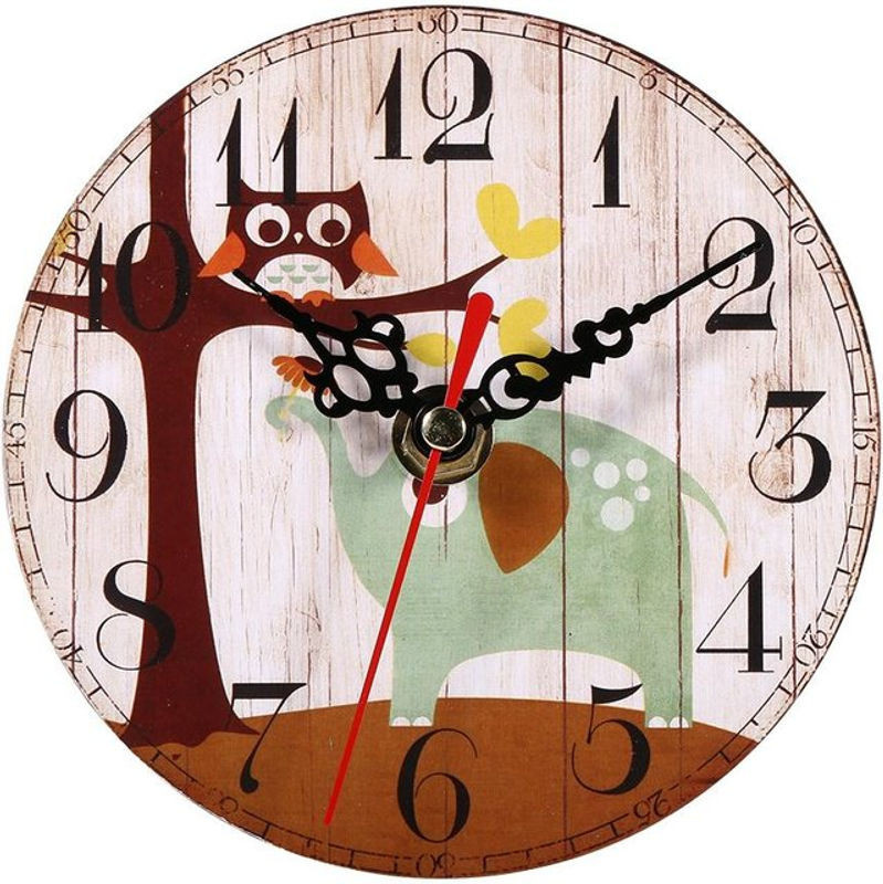 Tooarts Runde Wanduhr im Vintage-Stil aus Holz mit floralem Design, mehrfarbig - Bild 1