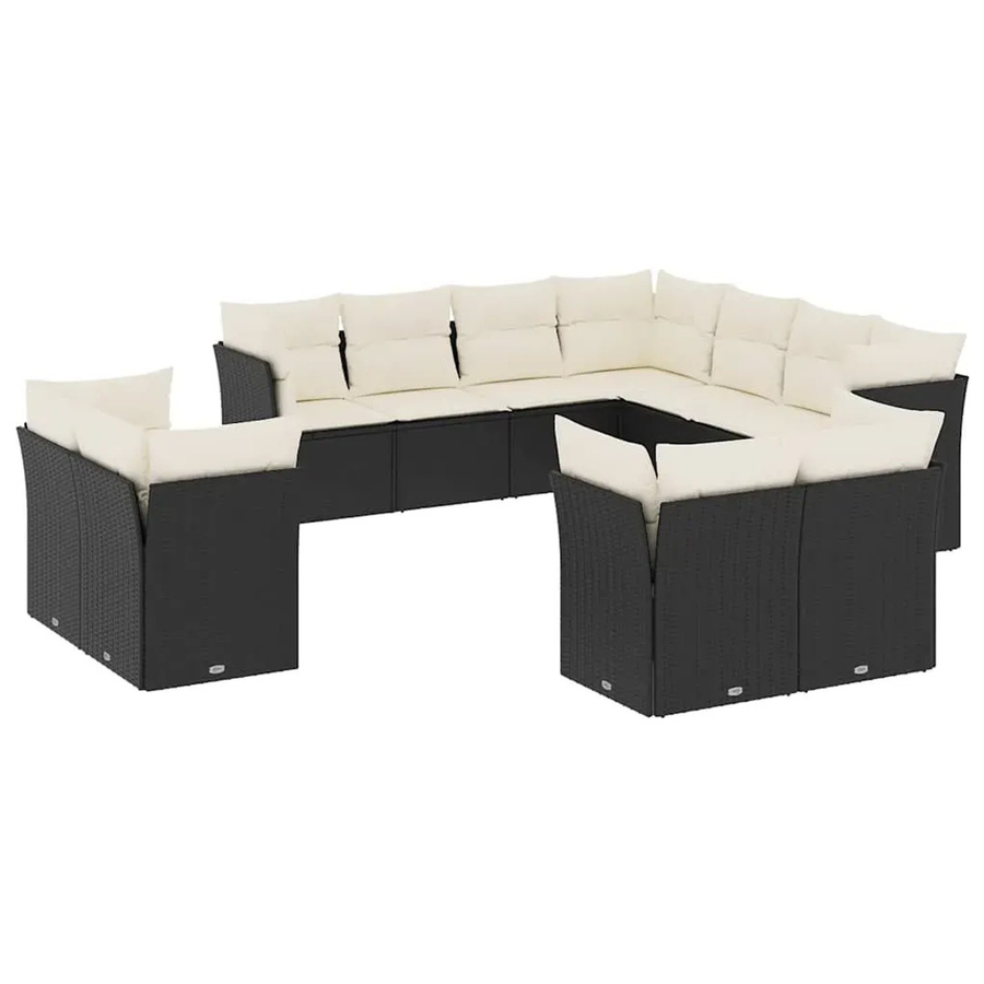 vidaXL 11-teilige Garten-Sofagarnitur in U-Form aus Polyrattan mit Kissen in Schwarz-Creme - Bild 2