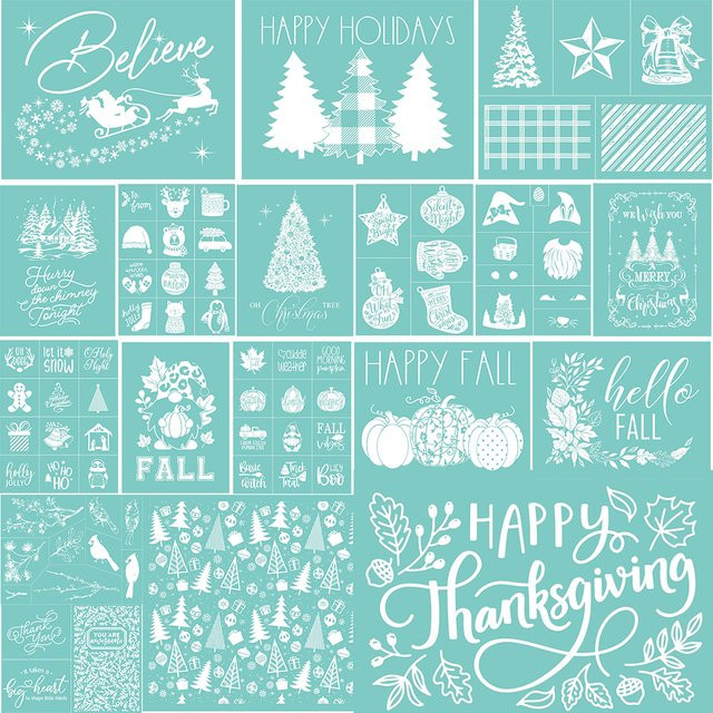 Happy Fall Winter selbstklebende Siebdruck Schablone für DIY-Projekte mit Polymer Clay, T-Shirts und Schmuck - Bild 1
