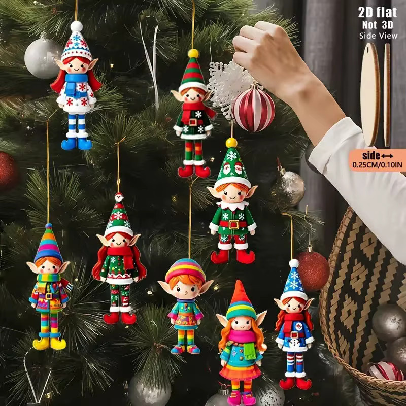 ZQNYCY Weihnachts Holz Anhänger mit Elfen und Engeln in Multicolor als 2D Hängende Ornamente für deine Dekoration - Bild 3