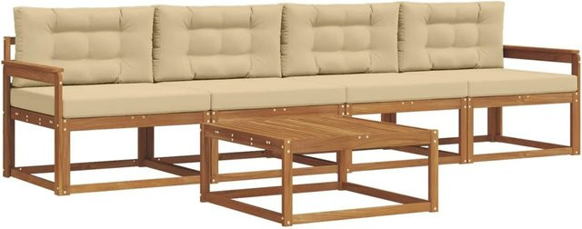 vidaXL Outdoor-Sofagarnitur aus Akazienholz mit Kissen in Natur und Beige - Bild 1