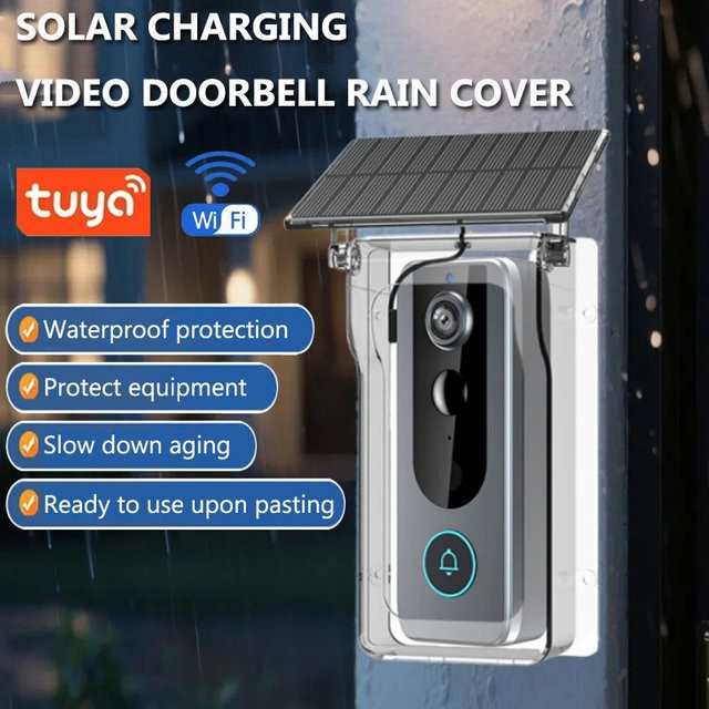 Tuya Drahtlose Video Türklingel mit Solar Panel, Wifi und PIR Bewegungssensor, inklusive Regenabdeckung in Transparent - Bild 1