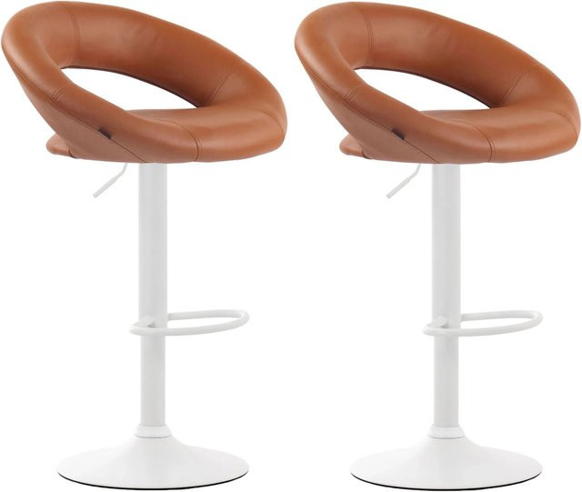 DELUKE 2er Set Barhocker MEKIM aus Kunstleder in Hellbraun und Weiß, höhenverstellbare Barstühle mit Lehne und 360 Grad Drehbarkeit, B/T/H: 53 x 47 x 80 cm - Bild 1