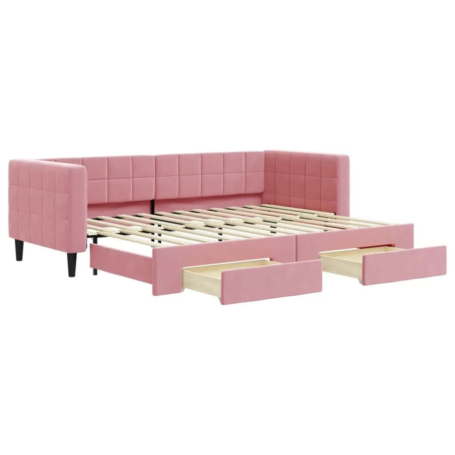 vidaXL Tagesbett ausziehbar mit Schubladen in Rosa aus Samt, B/T/H: 223 x 80 x 90 cm - Bild 2