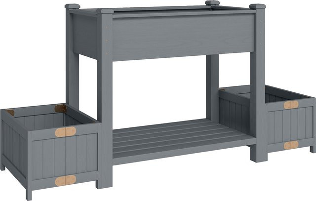 Outsunny Hochbeet aus Fichtenholz mit 2 klappbaren Seitentöpfen und Ablage, Grau, B/T/H: 149 x 46 x 76 cm - Bild 1