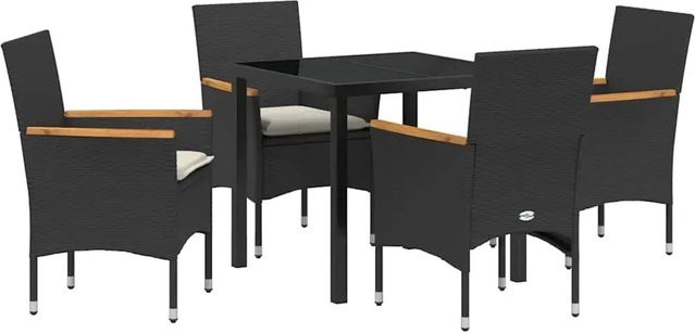 vidaXL Garten Essgruppe 5-teilig aus Poly-Rattan und Akazienholz in Schwarz mit Kissen - Bild 1