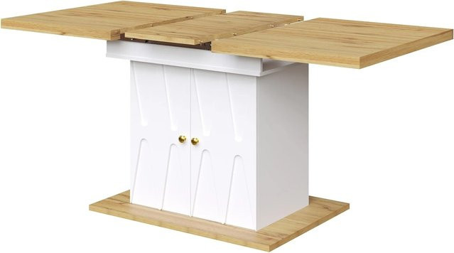 okwish Ausziehtisch mit Reliefmuster in Natur und Weiß für Küche, Wohnzimmer oder Balkon, B/T: 110 bis 140 x 70 cm - Bild 1