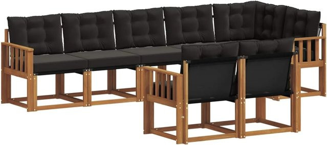 vidaXL Outdoor-Sofagarnitur 8-teilig aus Akazienholz und Textilene in Natur und Schwarz mit Kissen - Bild 1