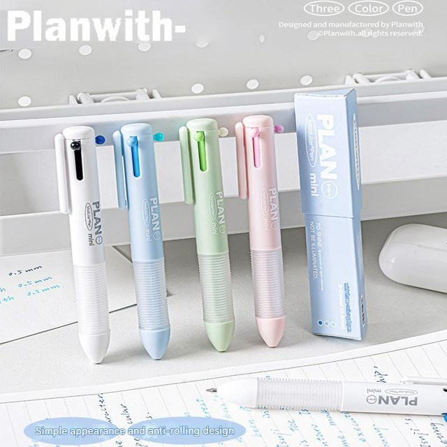 Planwith Mini Multifunktionsstift INS 3-Farben Pink, wasserfeste Gelstifte mit Anti-Roll-Funktion und komfortablem Mattgriff - Bild 1