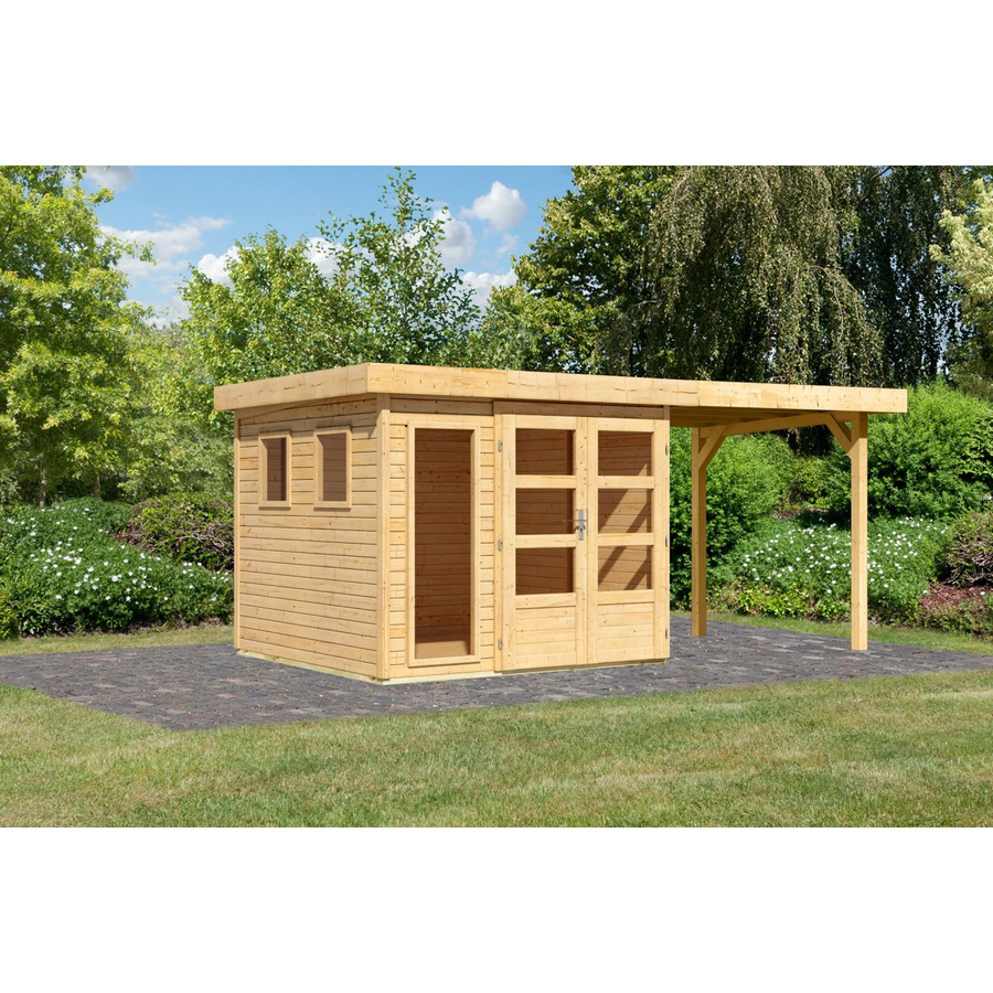 Karibu Gartenhaus Maradi mit Anbaudach aus Massivholz Fichte, naturbelassen, B/T/H: 211 x 238 x 242 cm - Bild 2