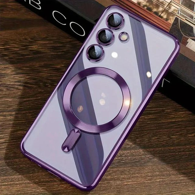 Magnetische MagSafe Silikon Hülle mit Glitzer-Beschichtung für Samsung Galaxy S25 Edge S24 S23 S22 Ultra Plus S21 FE in Dunkelviolett und Transparent - Bild 1