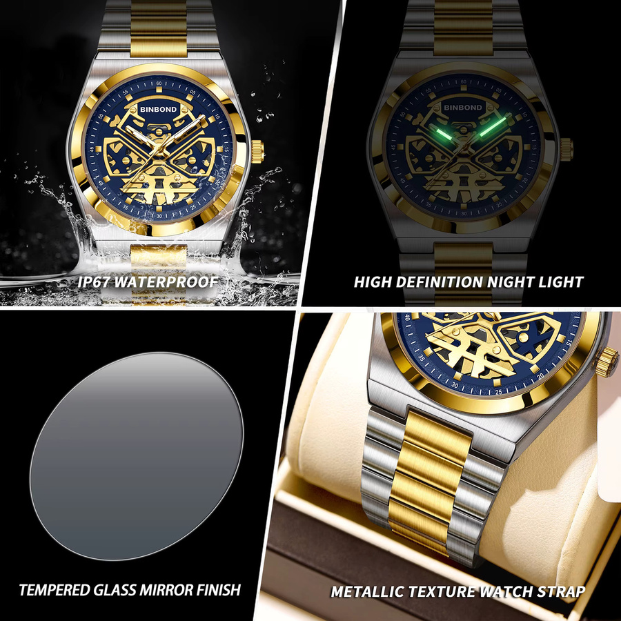BINBOND Armbanduhr Quarz, Edelstahl, Blau, Herren - Bild 6