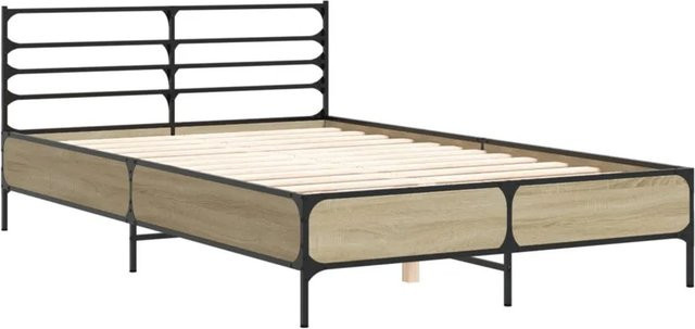 vidaXL Bettgestell Sonoma-Eiche aus Holz und Metall im Industrial-Design, B/T/H: 120 x 200 x 123 cm - Bild 1