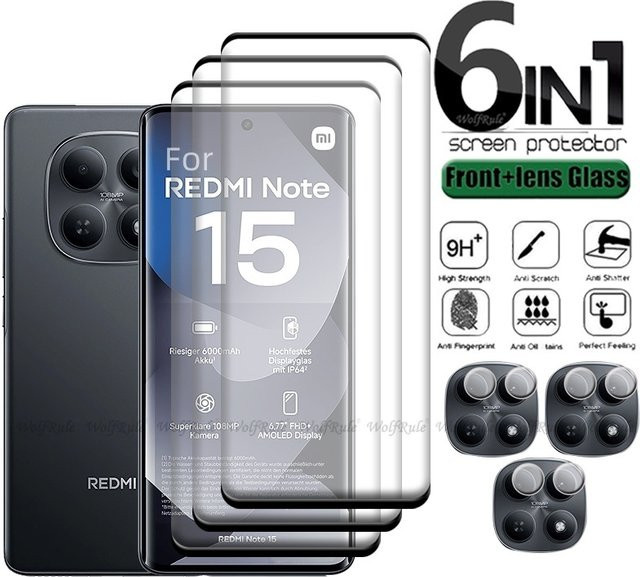 Xiaomi 6-in-1 Displayschutz-Set für Redmi Note 15 4G mit gehärtetem Glas 9H und Objektivglas in Transparent - Bild 1