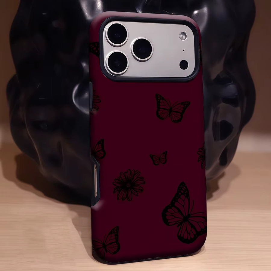 Potdemiel Handyhülle Burgundy Butterfly für iPhone 17 16 15 14 13 Pro Max Plus mit Magnetfunktion und robustem Doppel-Schutz, Farbe: Rot - Bild 3