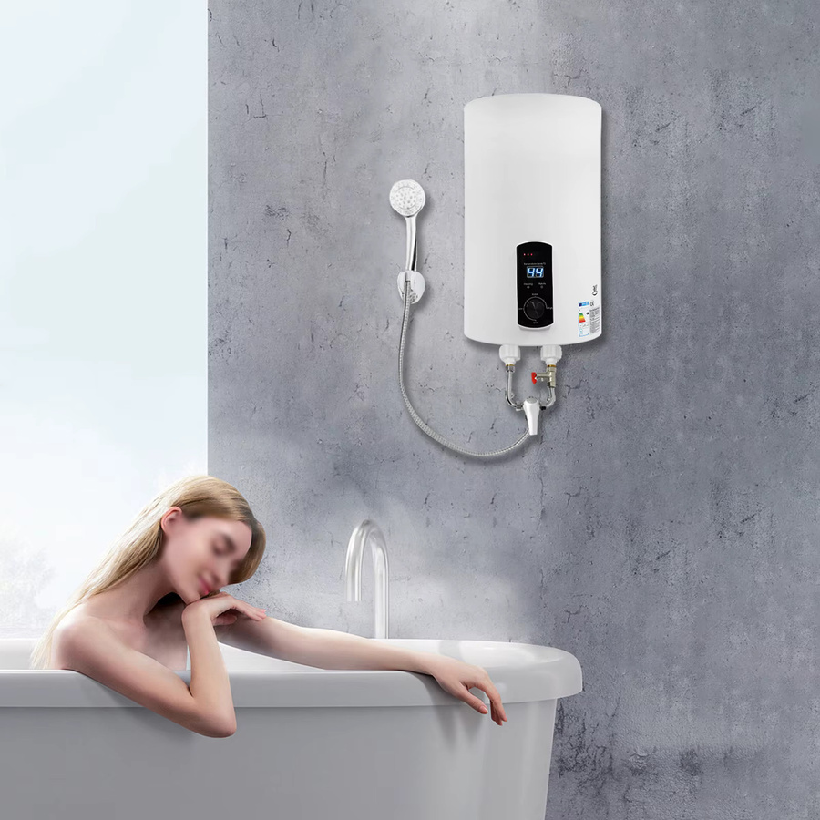 Elektrischer Warmwasserbereiter 30 L, wandmontierter Speicherboiler aus Edelstahl mit LED-Anzeige, 2000 W, Silber/Weiß - Bild 2