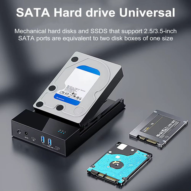 BLUELANS USB 3.0 zu SATA Festplatten Dockingstation mit Multi-Port-Hub für 3,5 Zoll und 2,5 Zoll Festplatten, Schwarz, UK-Stecker - Bild 3
