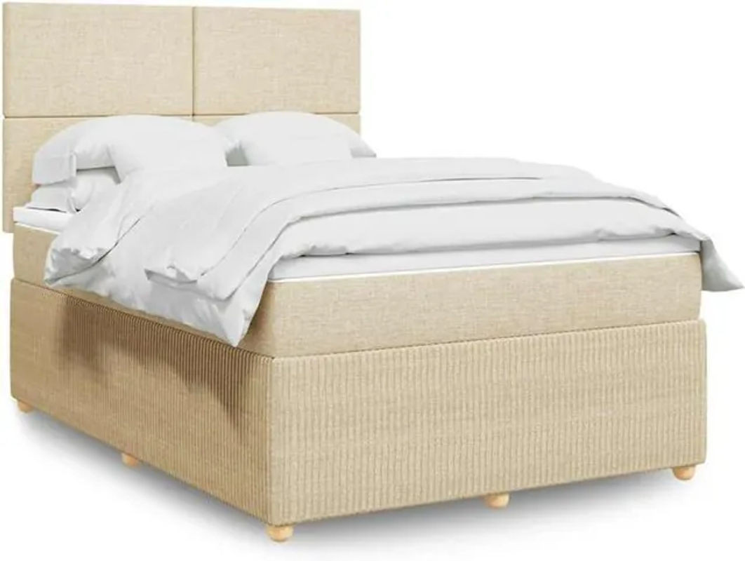 vidaxl Boxspringbett mit Matratze aus Stoff in Creme und Weiß, B/T/H: 160 x 200 x 140,5 cm - Bild 1