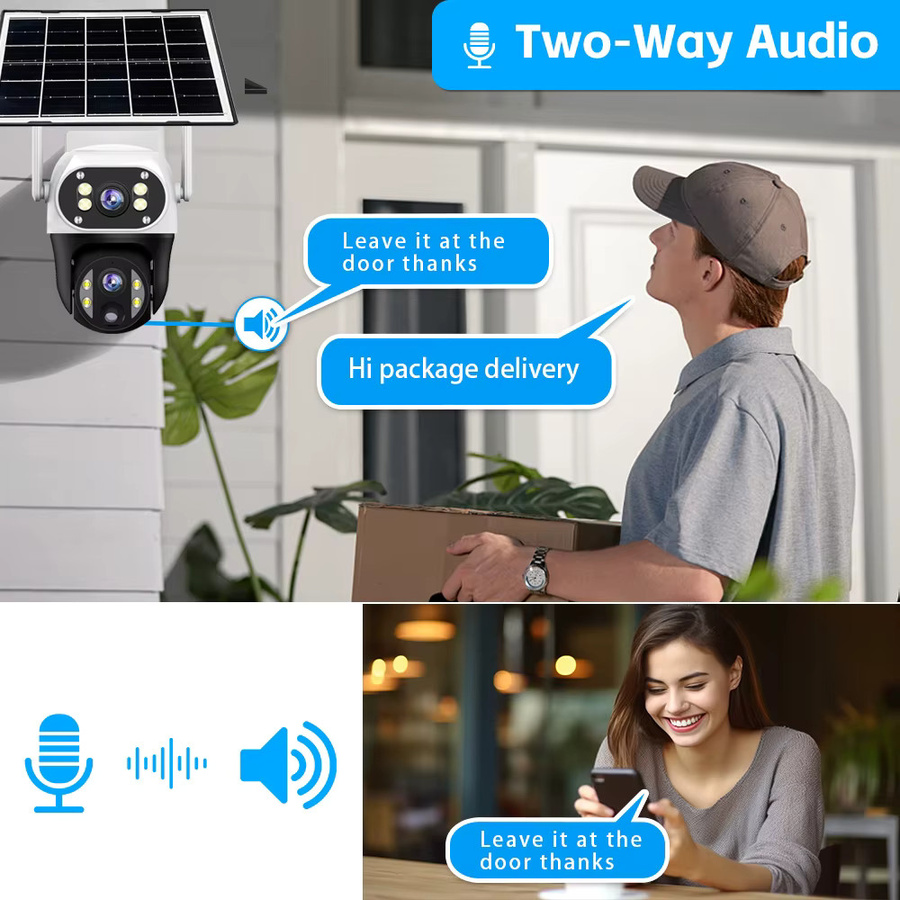 V380 WiFi-Solar-Überwachungskamera in Weiß mit dreifacher Sicht, PIR-Personenerkennung, 10-fachem digitalem Zoom und Nachtsicht - Bild 5