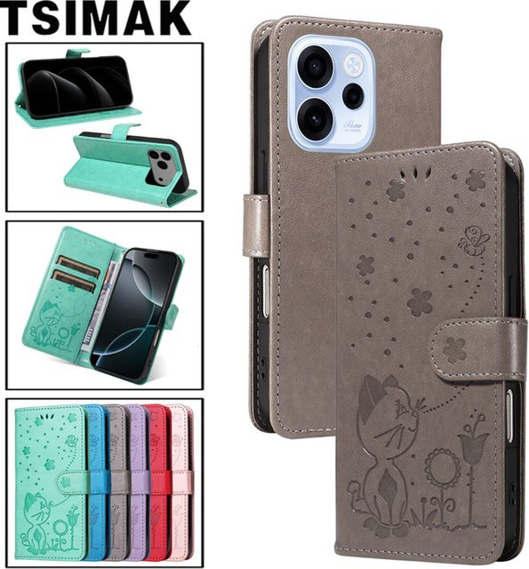 Lederhülle im Brieftaschen-Design als Flip-Handyhülle für OPPO Reno Serie in Blau und Multicolour - Bild 1
