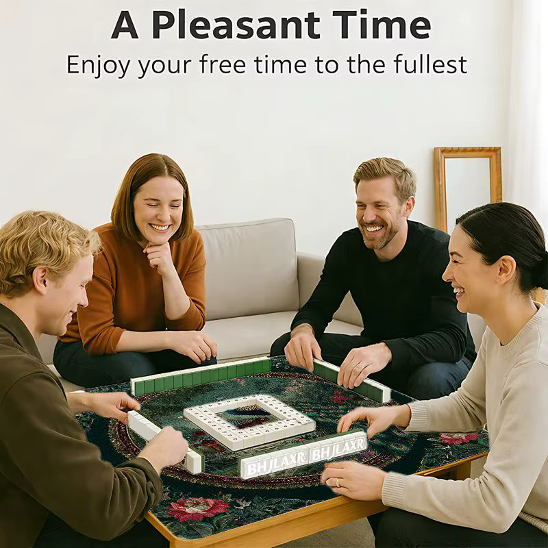 VIKAMA Vintage Tulpen Mahjong-Matte aus Kristall-Samt, rutschfest und faltbar - Bild 2