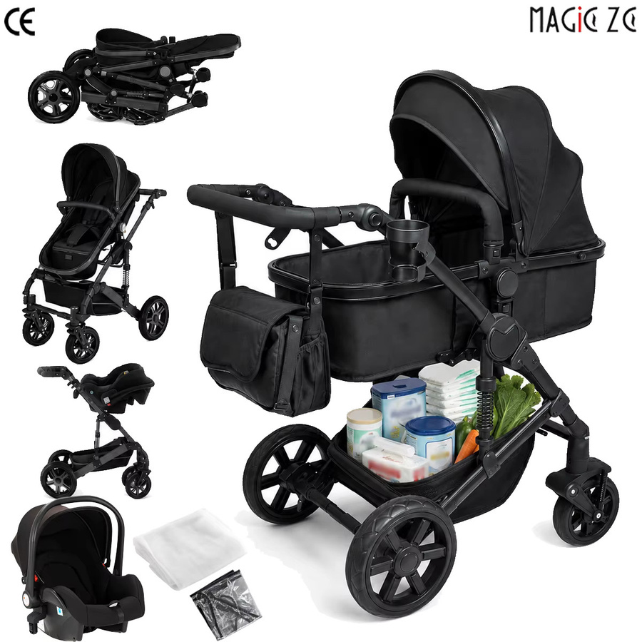 Magic ZC 3-in-1 Baby-Kombikinderwagen mit Aluminiumrahmen und Federung in Schwarz - Bild 5