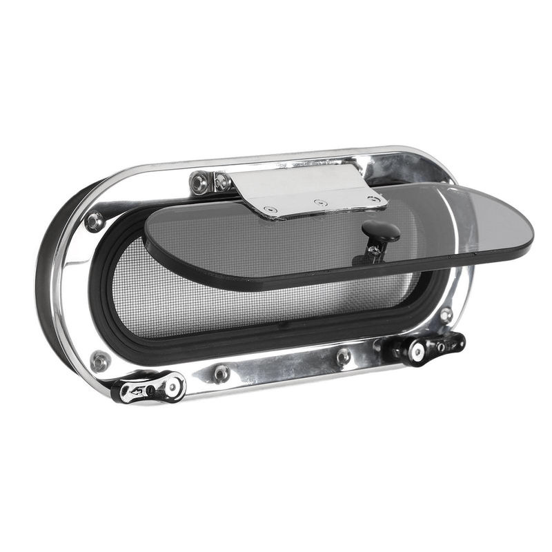 VehicleKit Bootspolare aus Edelstahl mit grau getöntem Glas und Innenöffnung, oval, Silber/Grau, Durchmesser: 34,5 cm - Bild 2