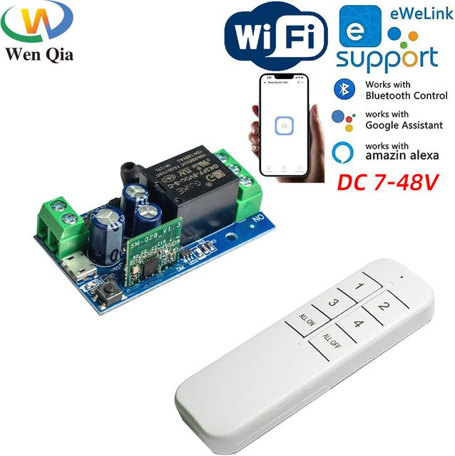 Wenqia Smart Switch WiFi Relais Modul mit Ewelink App-Steuerung und Alexa Kompatibilität, Trockenkontakt für DC 12 V 24 V 48 V - Bild 1