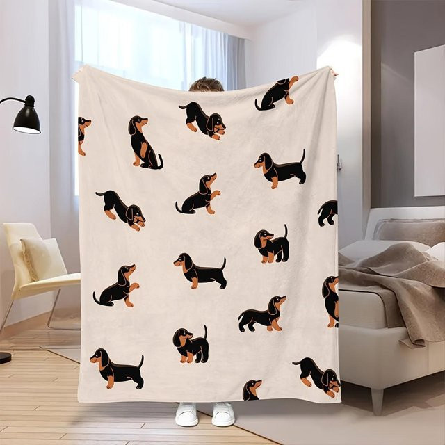 JMG Household Supplies Fleece Decke mit Dackel Hund Motiv in Beige, B: 173 cm, T: 218 cm - Bild 1