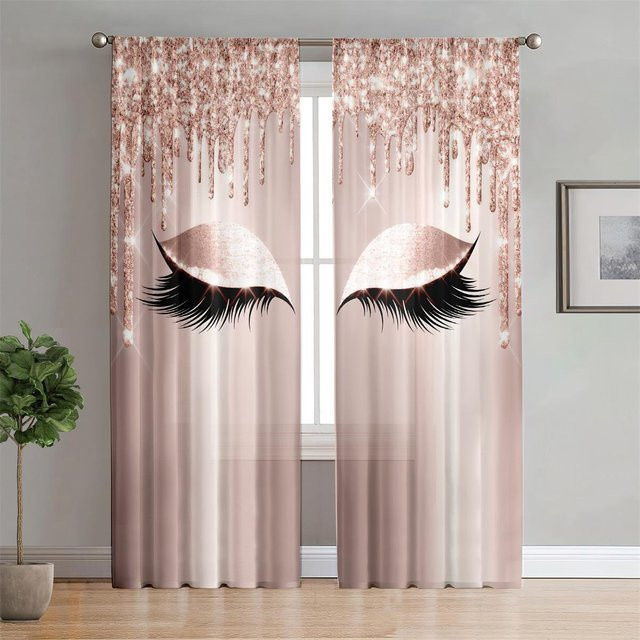 2er-Set Lichtfilter Vorhang Regenbogen Prinzessin mit Gold Glitzer für Wohnzimmer und Schlafzimmer, Farbe: Gold und Pink, B: 75 cm, H: 60 cm - Bild 1