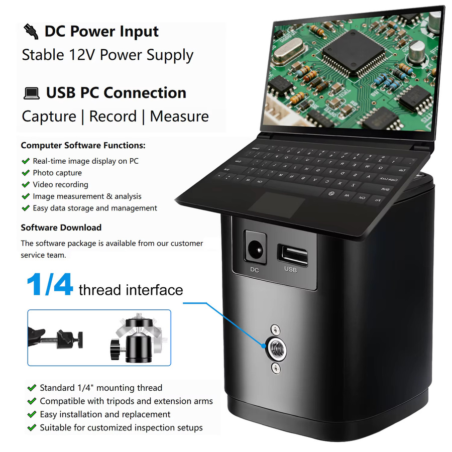 YIZHAN 7-Zoll-LCD-USB-Digitalmikroskop in Schwarz mit HD-Bildschirm, 60 einstellbaren LEDs und Fernbedienung für industrielle Inspektionen - Bild 2