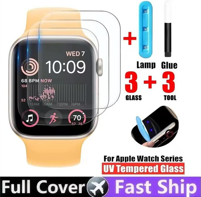 HSDA UV-Kleber Glas-Schutzfilm für Apple Watch Series 10 9 8 7, transparent - Bild 1
