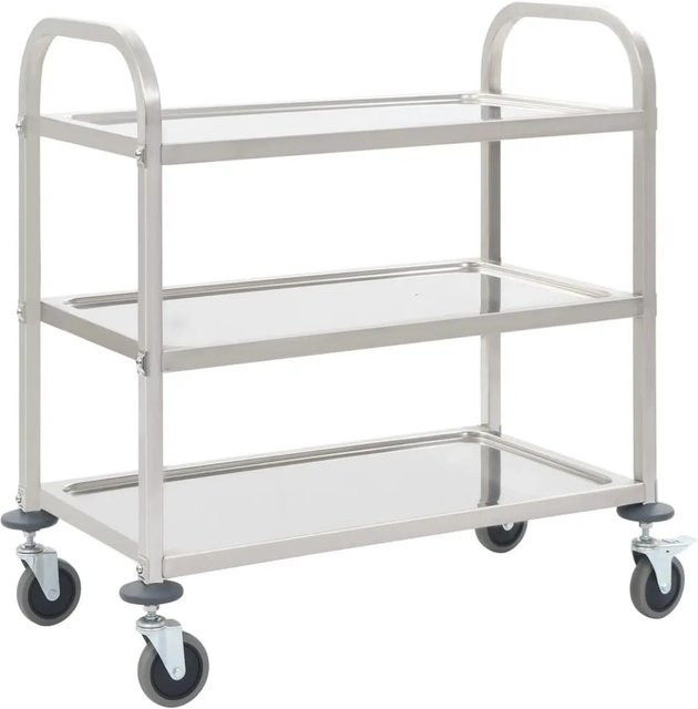 DELUKE Servierwagen KENNI aus Edelstahl mit 3 Etagen und Rollen, Silber, B/T/H: 95 x 45 x 83,5 cm - Bild 1