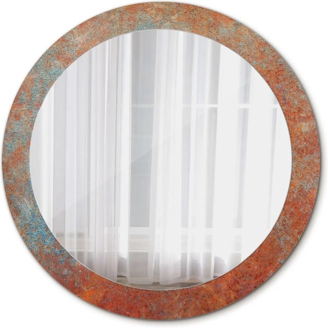 Tulup Rundspiegel mit dekorativem Aufdruck in Rostoptik, Durchmesser: 90 cm - Bild 1