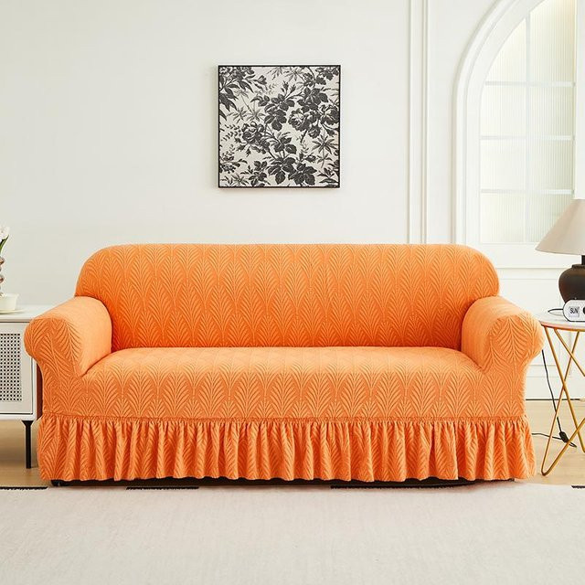 Rutschfeste und verdickte Sofaabdeckung für 3-Sitzer in Orange, multifunktionale Jacquard-Schutzhülle aus Polyester - Bild 1