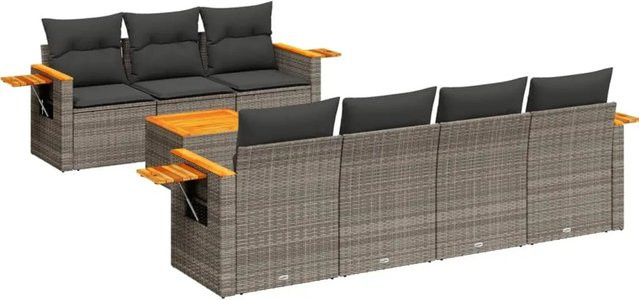 vidaXL 8-teilige Garten-Sofagarnitur aus Poly-Rattan und Akazienholz in Grau mit Kissen - Bild 1
