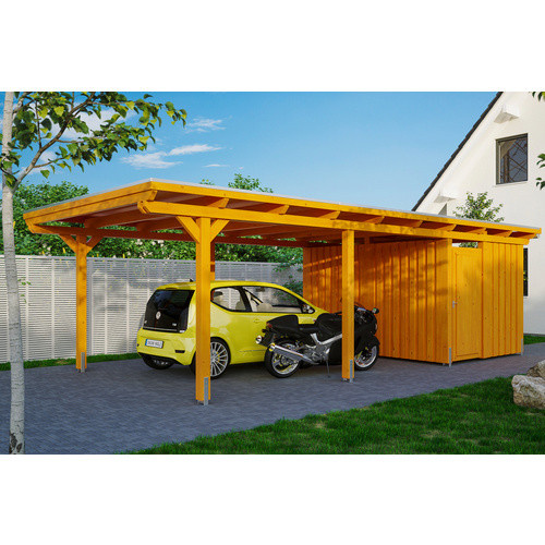 Skanholz Einzelcarport Emsland aus Leimholz Eiche hell, B/T: 404 x 846 cm, Firsthöhe: 242 cm, farbbehandelt braun - Bild 3