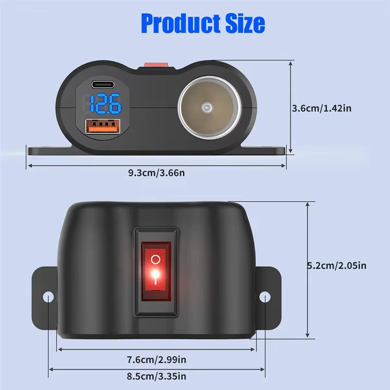 Autotelefon-Ladegerät-Adapter mit PD QC3.0-Buchse und Voltmeter-Ein/Aus-Schalter, 120 W Schnellladung für 12/24 V, Schwarz - Bild 6
