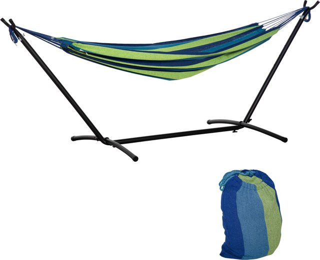 Outsunny Gartenhängematte mit höhenverstellbarem Gestell in Grün und Hellblau, B/H: 310 x 117 cm, Tragfähigkeit 120 kg - Bild 1