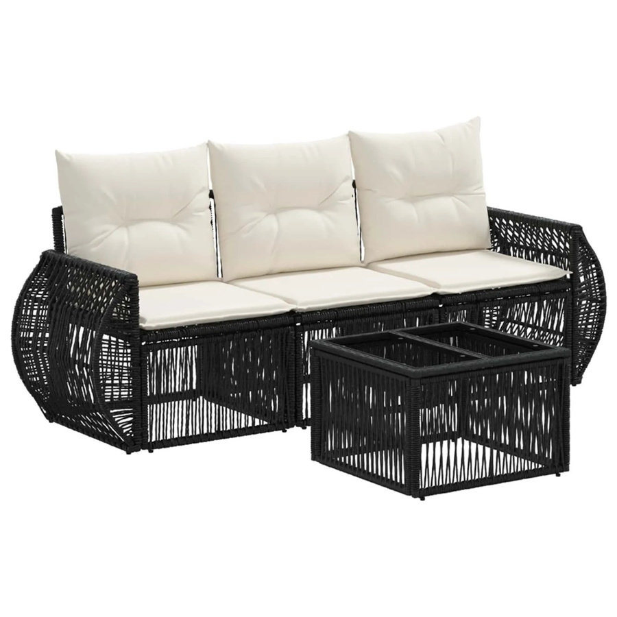 vidaXL Gartensofa-Set 4-teilig aus Poly-Rattan in Schwarz und Cremeweiß mit Polsterkissen und Metallgestell - Bild 2