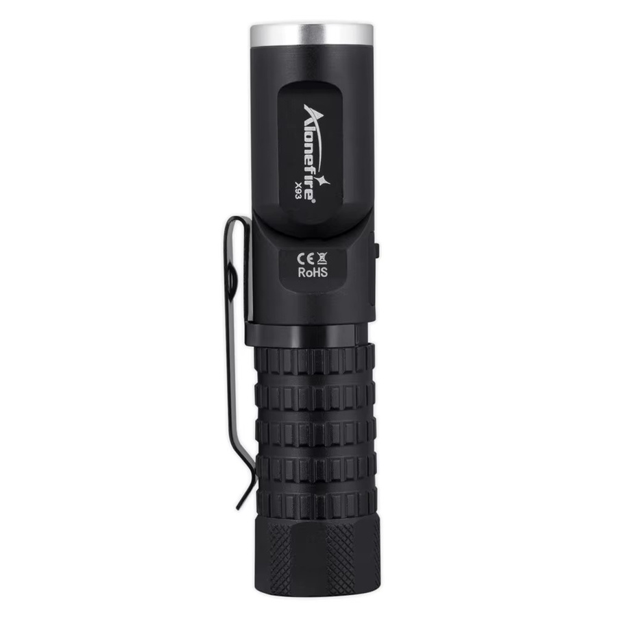 Alonefire Mini-LED-Taschenlampe mit 90 Grad drehbarem Schwenkkopf in Schwarz für Outdoor, Camping und Notfälle - Bild 6