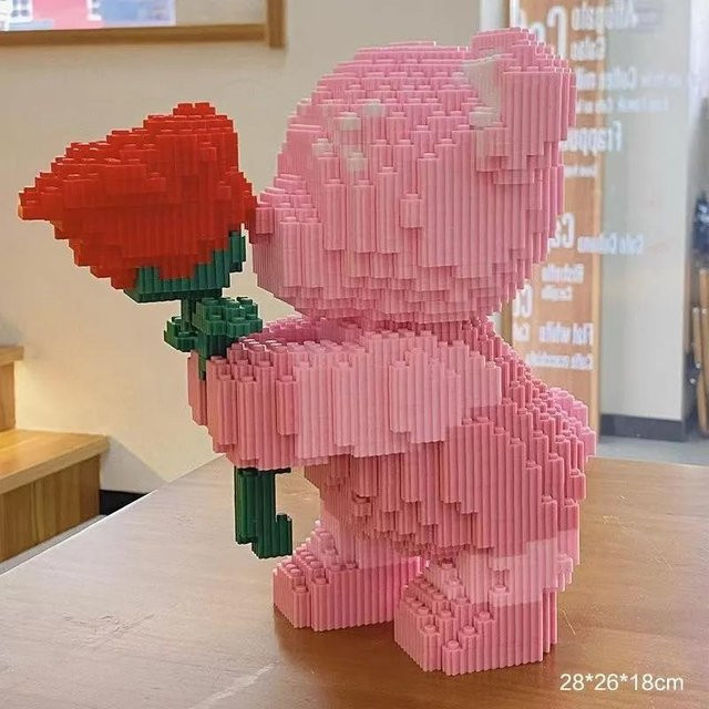 Fashnics Rosa Blume Rose 3D Bär Mikro-Baustein Spielzeug, ab 14 Jahre - Bild 1
