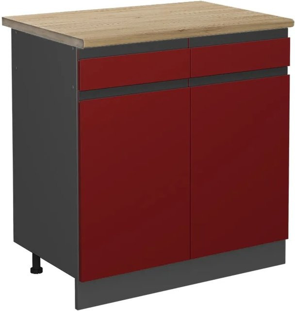 Vicco Küchenunterschrank R-Line Schubladenschrank in Rot/Anthrazit mit Eiche-Optik, Breite: 80 cm - Bild 1
