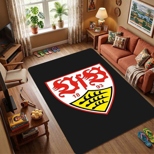 VfB Stuttgart Flanell Teppich mit Vereinslogo, weicher Überwurf aus Polyester, Schwarz, B: 60 cm, T: 90 cm - Bild 1
