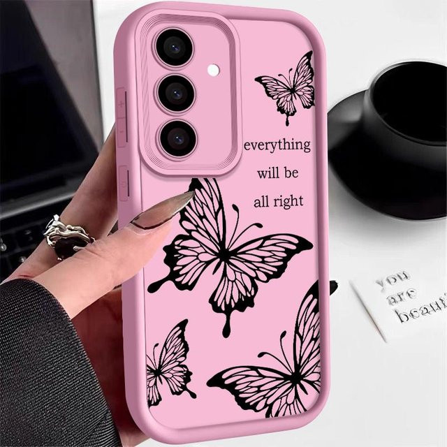 Stoßfeste Silikon-Handyhülle mit Schmetterlings-Print für Samsung Galaxy Modelle in Rosa - Bild 1