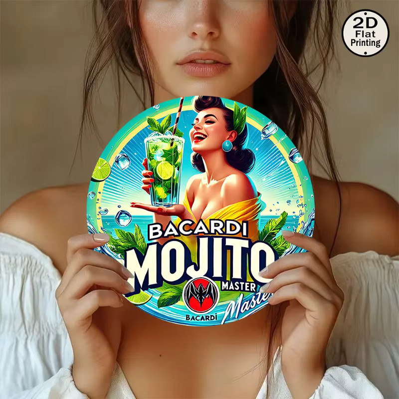 Rundes Vintage Wandblechschild aus Metall Bacardi Mojito Master dekorative Metallkunst - Bild 2