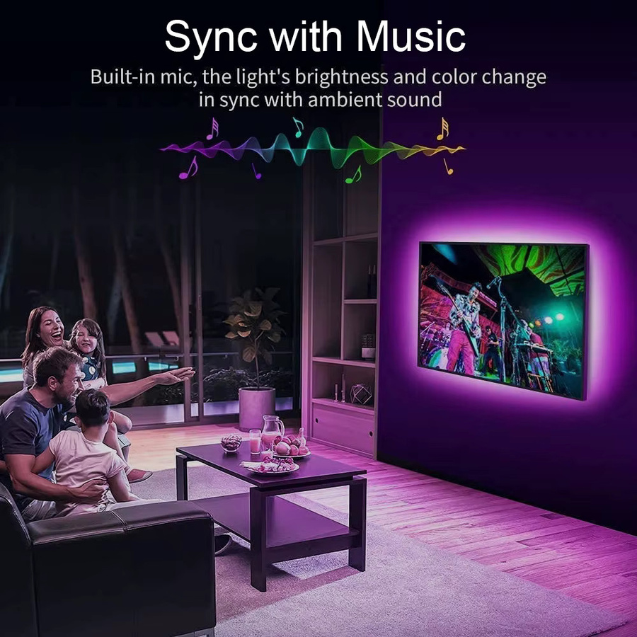 RGB LED Lichtstreifen mit Bluetooth und WiFi zur App-Steuerung und Fernbedienung, 5050 SMD LED Band für TV Hintergrundbeleuchtung und Schlafzimmer, USB 5V, Mehrfarbig - Bild 3