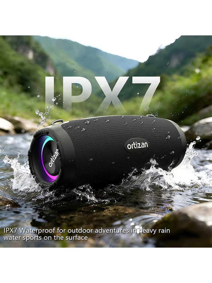 Ortizan M8 Bluetooth 6.0 Lautsprecher in Schwarz mit 60 W Leistung, tragbarer kabelloser Lautsprecher mit intensivem Bass und IPX7 Wasserdichtigkeit - Bild 4