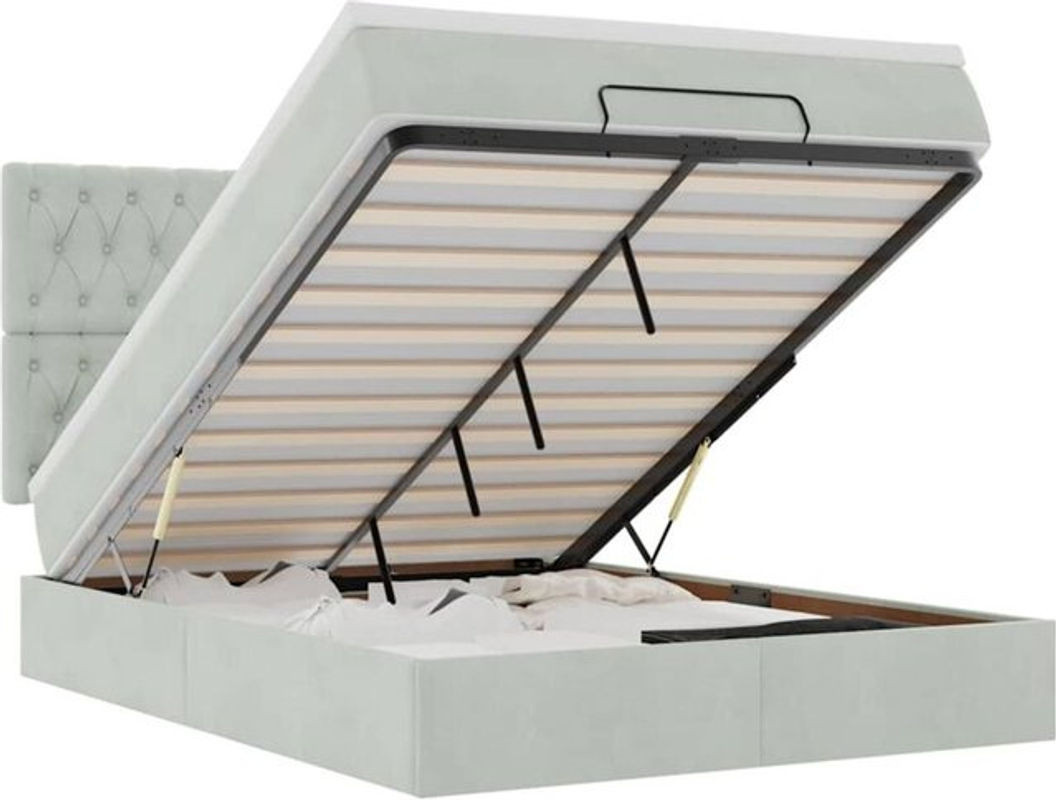 Vidaxl Ottoman Polsterbett mit Matratze aus Samt in Hellgrau B/T/H: 140 x 200 x 128 cm - Bild 1